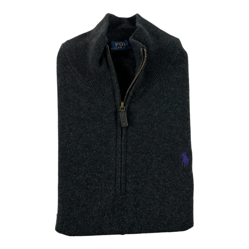 Polo Ralph Lauren Heathered Gray Pure Merino Wool 1/2 Zip Sweater Mens 2XL XXL